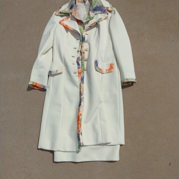 Lilli Ann Knit Vtg. Cream Med Long Jacket Coat Matching Dress Lined Medium - Picture 1 of 14
